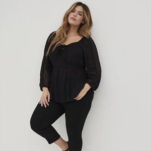 Torrid TIE FRONT PEPLUM BLOUSE - GAUZE BLACK